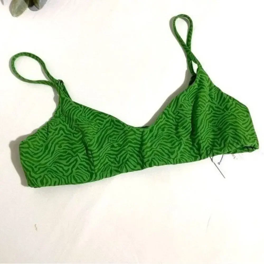 Andie Swim Molokai Zebra Jacquard Bikini Top Holly Green Size Large NWT